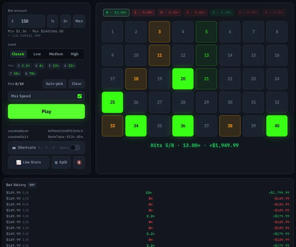 13x on keno just now